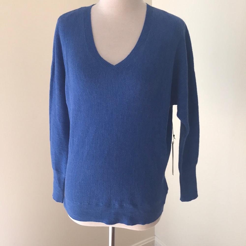 New! Tahari XS blue v neck extra fine merino wool sweater.